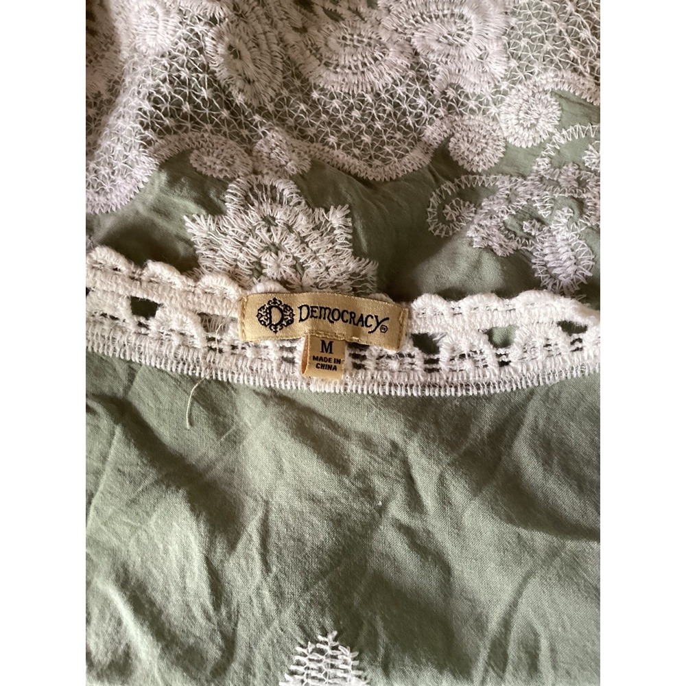 Democracy Women Peasant Crochet Lace‎ Trim Top M Cottagecore Sage Shabby - Picture 10 of 11
